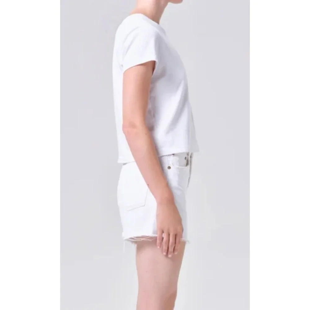 AGOLDE Parker Long Cutoff Shorts White Organic Cotton High Rise‎ Raw Hem Size 33